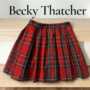 Becky Thatcher Girls Red Plaid Pleated Skirt Classic School Zip Button Back